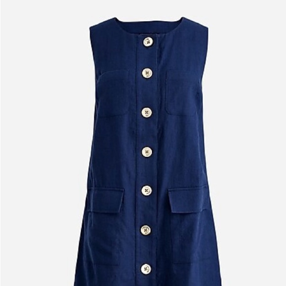 J Crew Blue Button-Down Linen Dress